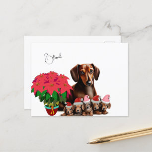 Carte Postale Dachshund Mama et chiots Noël