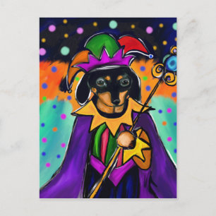 CARTE POSTALE DACHSHUND MARDI GRAS