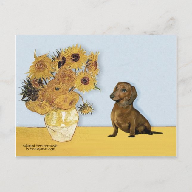 Carte Postale Dachshund (marron1) - Tournesols (Devant)