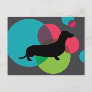 Carte Postale Dachshund noir avec motif à points lumineux