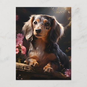 Carte Postale Dachshund Parmi Les Fleurs