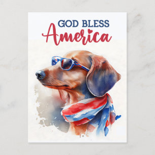 Carte Postale Dachshund patriotique, Dieu bénisse l'Amérique Car
