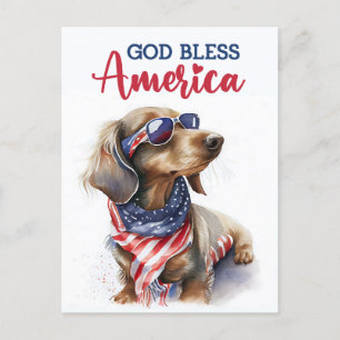 Carte Postale Dachshund patriotique, Dieu bénisse l'Amérique Car