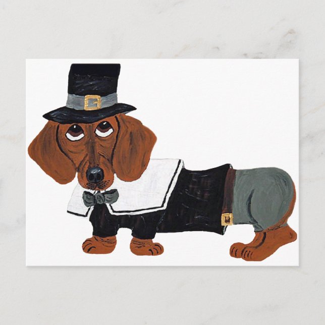 Carte Postale Dachshund Pèlerin de Thanksgiving (Devant)