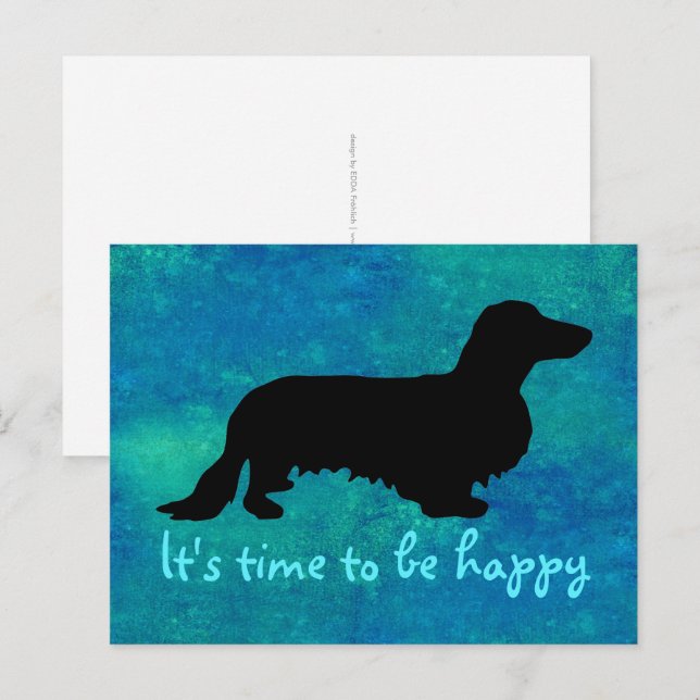 Carte Postale Dachshund Poil Long - Silhouette 1 (Devant / Derrière)