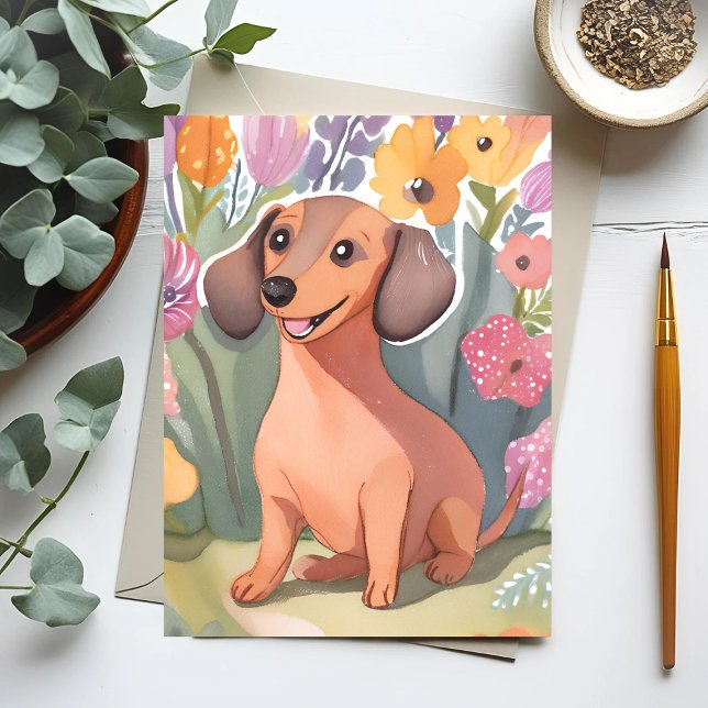 Carte Postale Dachshund Puppy | Aquarelle chien animal (Créateur téléchargé)
