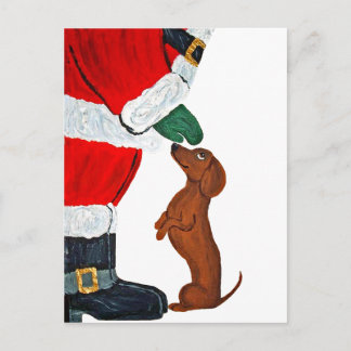 Carte Postale Dachshund recevant un animal de compagnie du Père