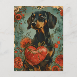 Carte Postale Dachshund Saint-Valentin Vintage