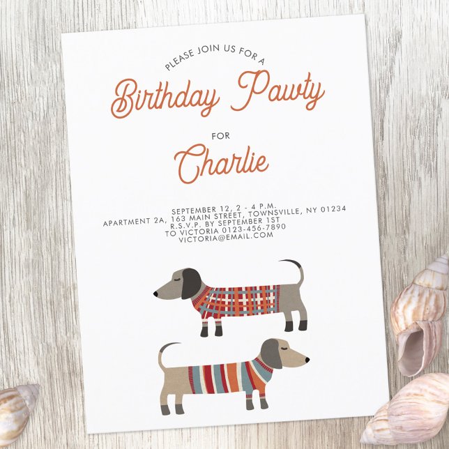 Carte Postale Dachshund Saucisse Chien Anniversaire Pawty Invita (Créateur téléchargé)