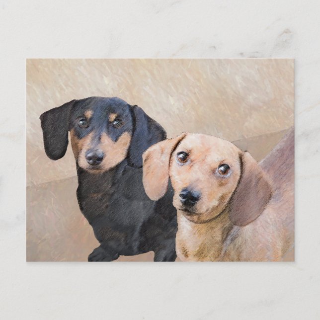 Carte Postale Dachshund (Smooth) Peinture - Art Chien original (Devant)