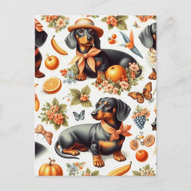 Carte Postale Dachshund vintage sans couture (Devant)