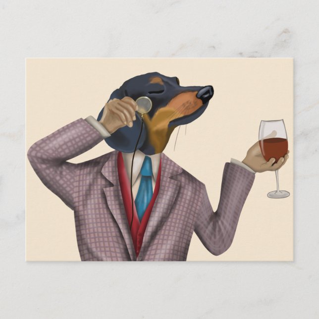 Carte Postale Dachshund Wine Snob (Devant)