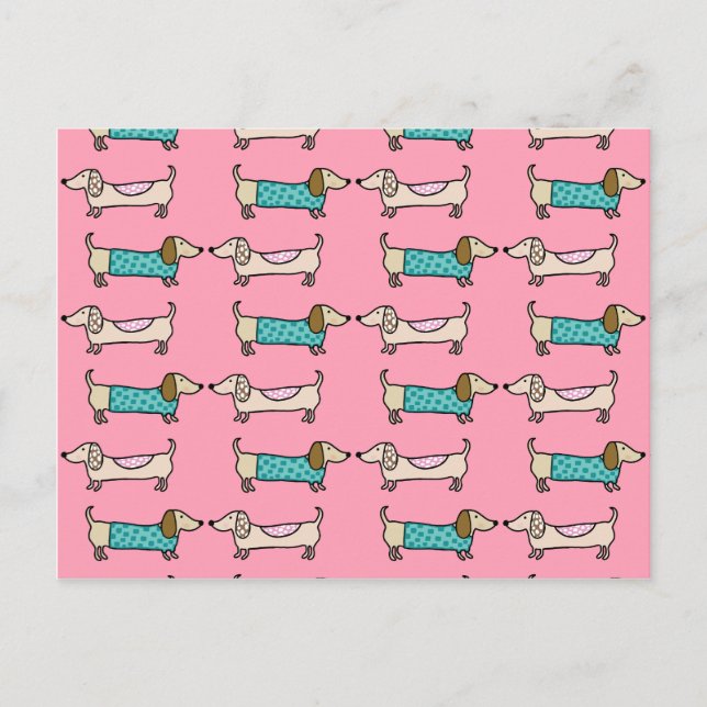 Carte Postale Dachshunds dans l'amour rose (Devant)