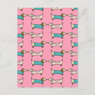 Carte Postale Dachshunds dans l'amour rose