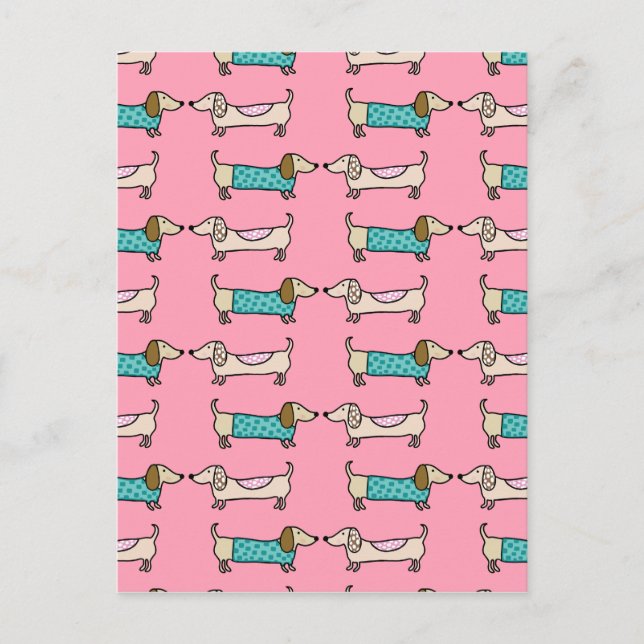 Carte Postale Dachshunds dans l'amour rose (Devant)