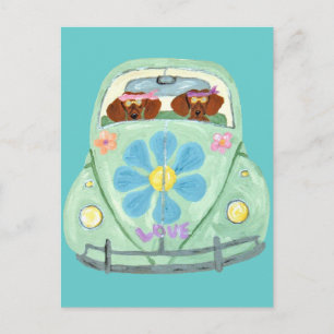 Carte Postale Dachshunds Hippies Dans Leur Mobile de l'Amour Fle