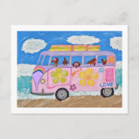 Dachshunds Hippies dans un Van de Fleur Enfant à l