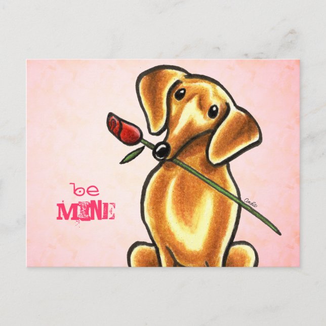 Carte Postale Dachsund Rose Be Mine Off-Leash Art™ Personnalisé (Devant)