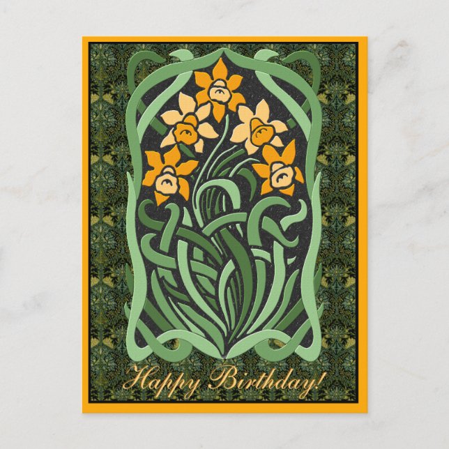 Carte Postale Daffodiles d'anniversaire Art nouveau (Personnalis (Devant)
