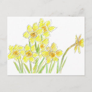 Carte Postale Daffodiles de printemps Fleurs d'aquarelle jaune