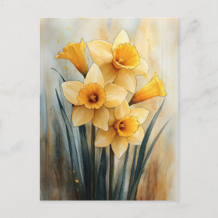 Carte Postale Daffodiques jaunes en aquarelle