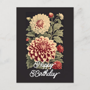 Carte Postale Dahlia Fleur Vintage Élégant Joyeux Anniversaire
