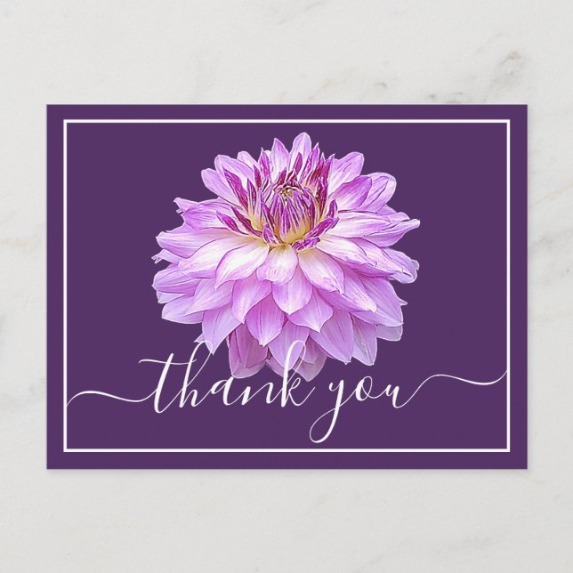 Carte Postale Dahlia Pourpre Avec Fond Violet Merci (Devant)