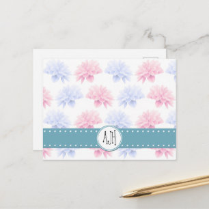 Carte Postale Dahlia Rose, Dahlia Bleue, Fleurs, Monogramme