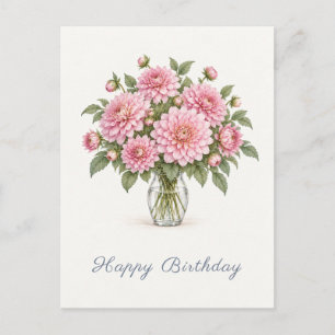 Carte Postale Dahlia roses Joyeux Anniversaire