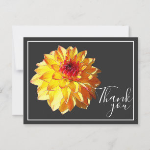 Carte Postale Dahlia Rouge Jaune Avec Fond Gris Merci