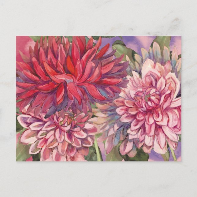 Carte Postale dahlias fleurs aquarelle (Devant)