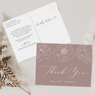 Carte Postale Dainty Floral Mauve Mariage Merci