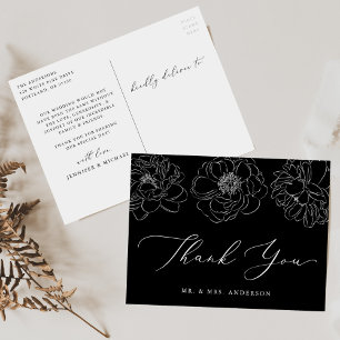 Carte Postale Dainty Floral noir et blanc Mariage Merci