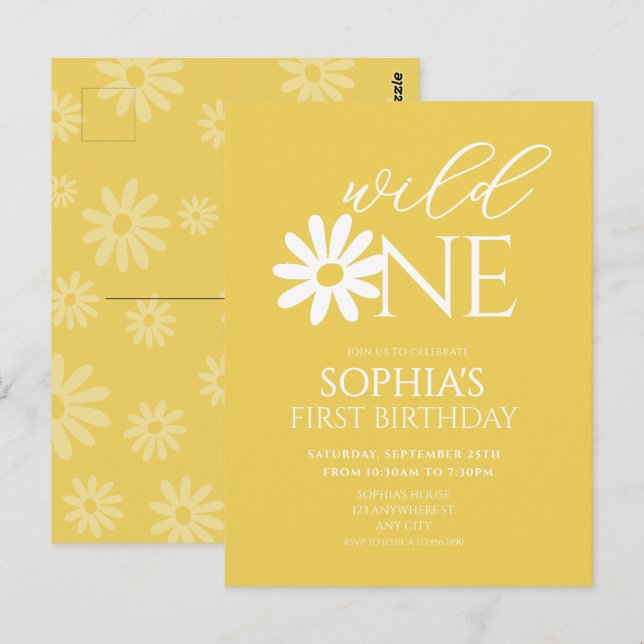 Carte Postale Daisy Birthday Party Bohmian Wild One 1st Birthday (Devant / Derrière)