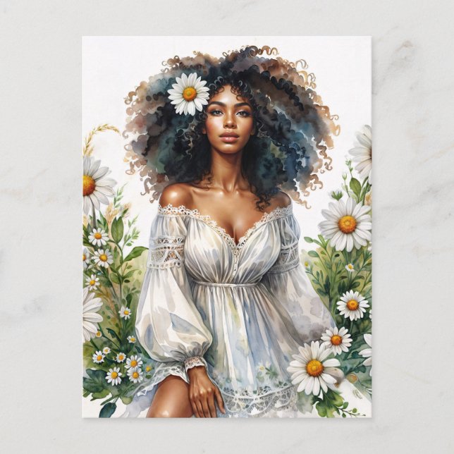 Carte Postale Daisy Black Woman Curly Hair Eau estivale (Devant)