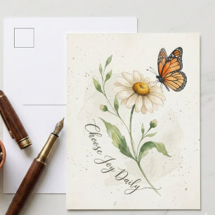 Carte Postale Daisy et papillon monarque choisissent la joie