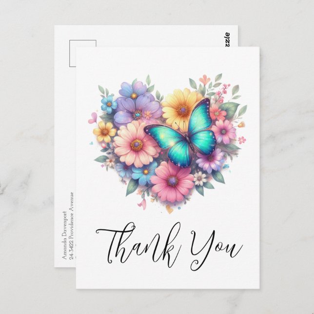 Carte Postale Daisy Flowers with a Beautiful Butterfly Thank You (Devant / Derrière)