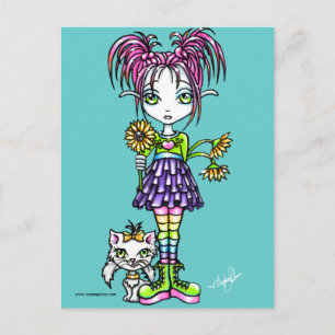 Carte postale "Daisy", jolie fleur enfant et Kitty