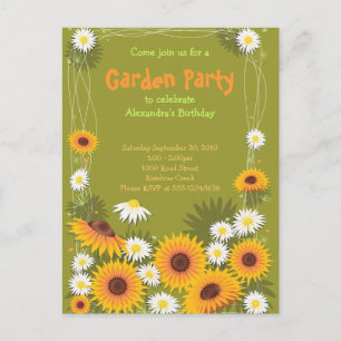 Carte Postale Daisy & Sunflower Garden Invitation de fête d'anni