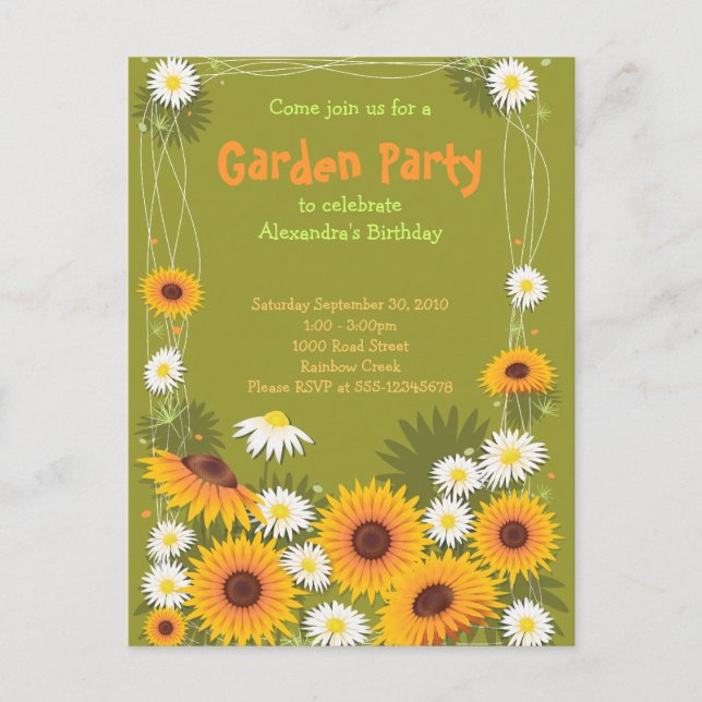 Carte Postale Daisy & Sunflower Garden Invitation de fête d'anni (Devant)