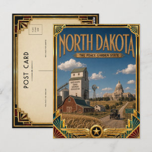 Carte Postale Dakota du Nord Art Déco Vintage de l'Âge d'Or