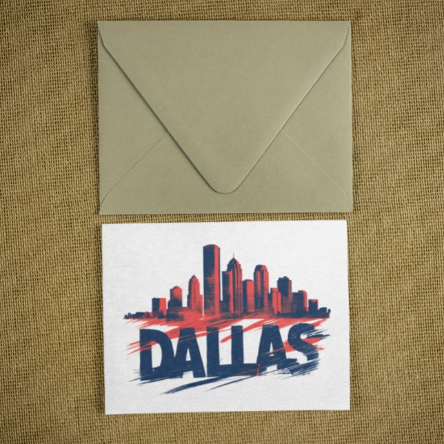 Carte Postale Dallas Skyline Impression d'art à l'aquarelle – Vi (Dallas Skyline Watercolor Art Print – Texas City Postcard)