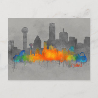 Carte Postale Dallas Texas City Watercolor Skyline Hq.US villes