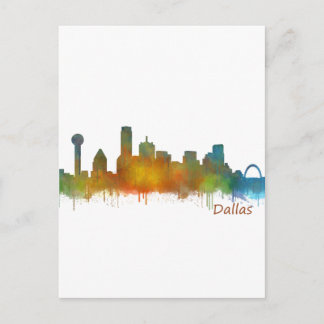 Carte Postale Dallas Texas City Watercolor Skyline Hq v2