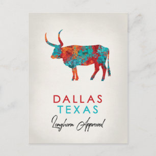 Carte Postale Dallas Texas Colorful Longhorn