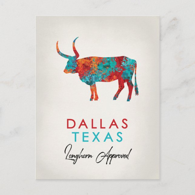 Carte Postale Dallas Texas Colorful Longhorn (Devant)