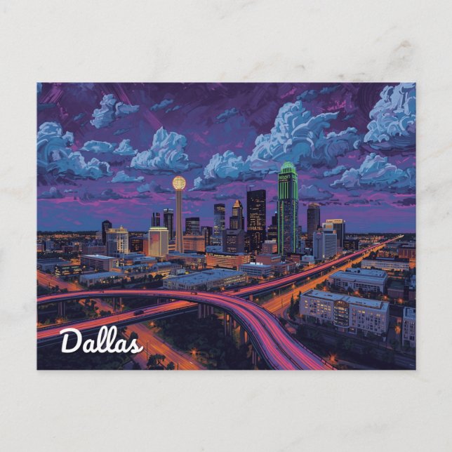 Carte Postale Dallas Texas Skyline Art de ville (Devant)