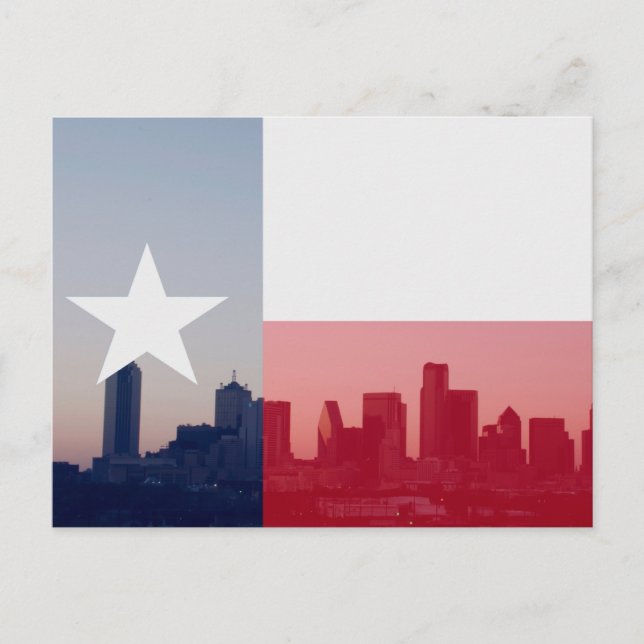 Carte Postale Dallas, Texas Skyline avec Texas Flag Superposé (Devant)