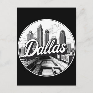 Carte Postale Dallas Texas Skyline Paysage urbain noir et blanc