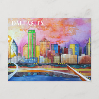 Carte postale Dallas, Tx Watercolor